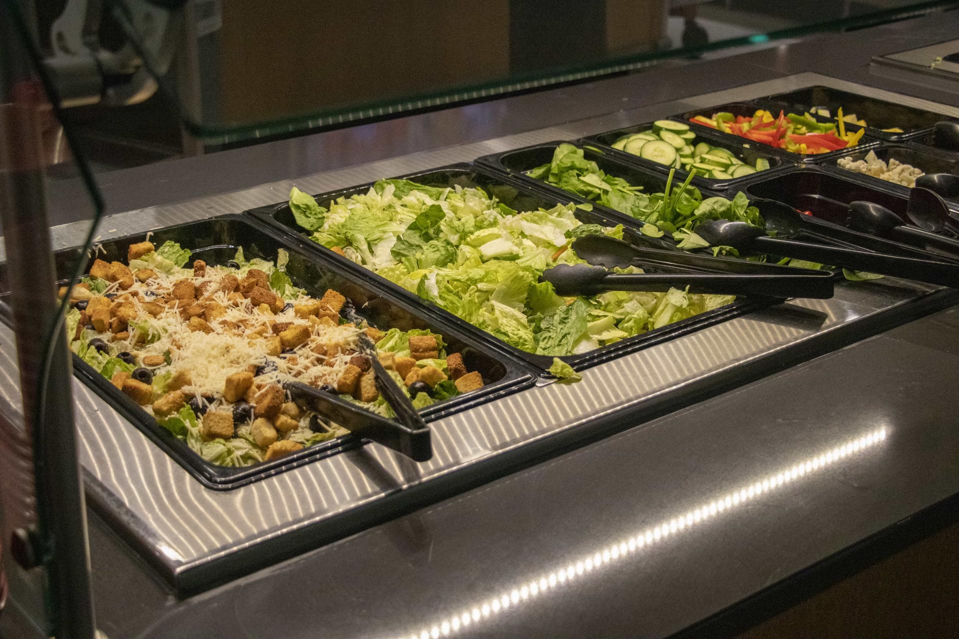 Selections on the all you care to eat salad bar at one of the dining centers
