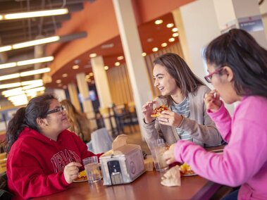 Students enjoying their meal at Harper Dining Center.